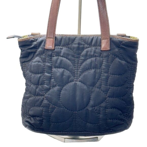 FOSSIL Women's Key-Per Quilted Black Tote Bag Leather Trim & Polka Dot Lining - Picture 2 of 14